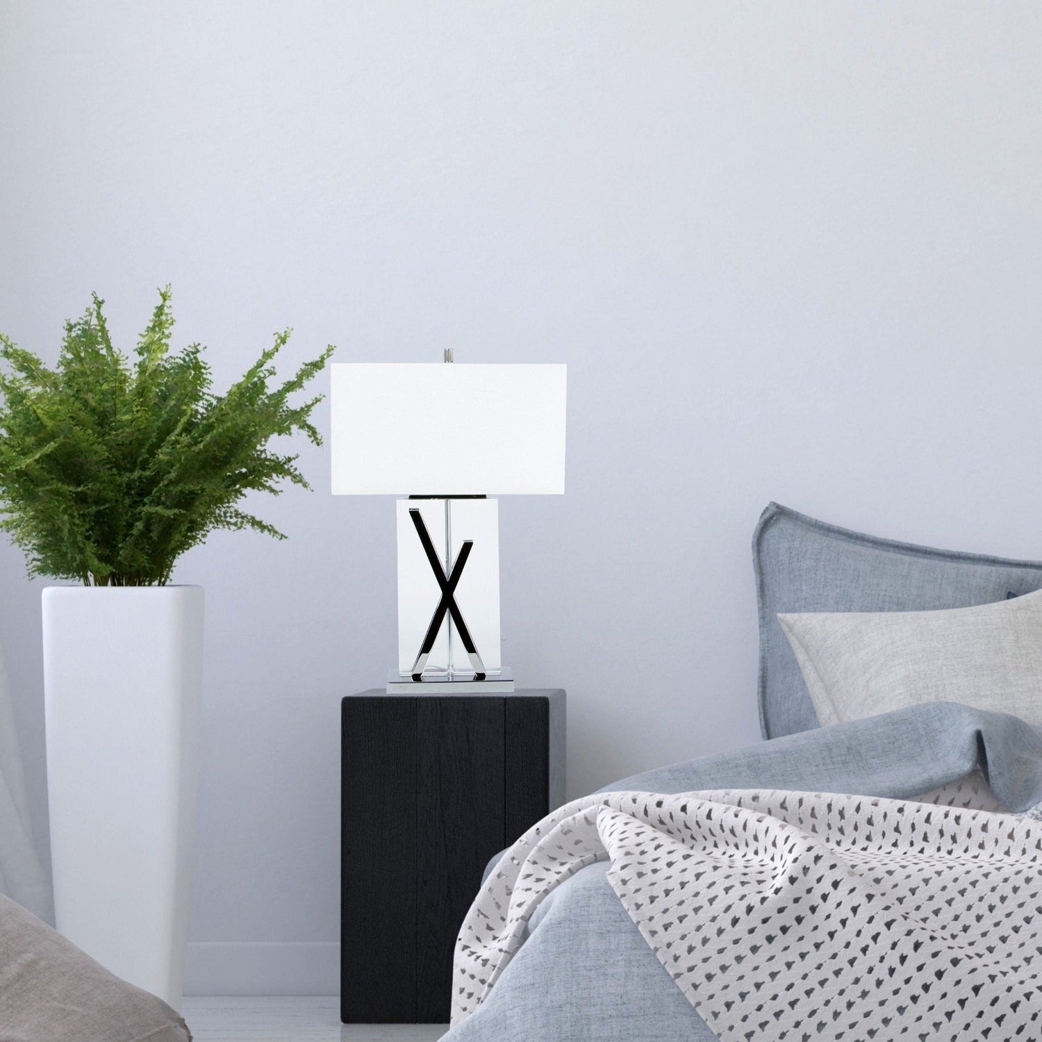 Chrome and Crystal X Table Lamp // 1 Light // USB Charger - Home Elegance USA