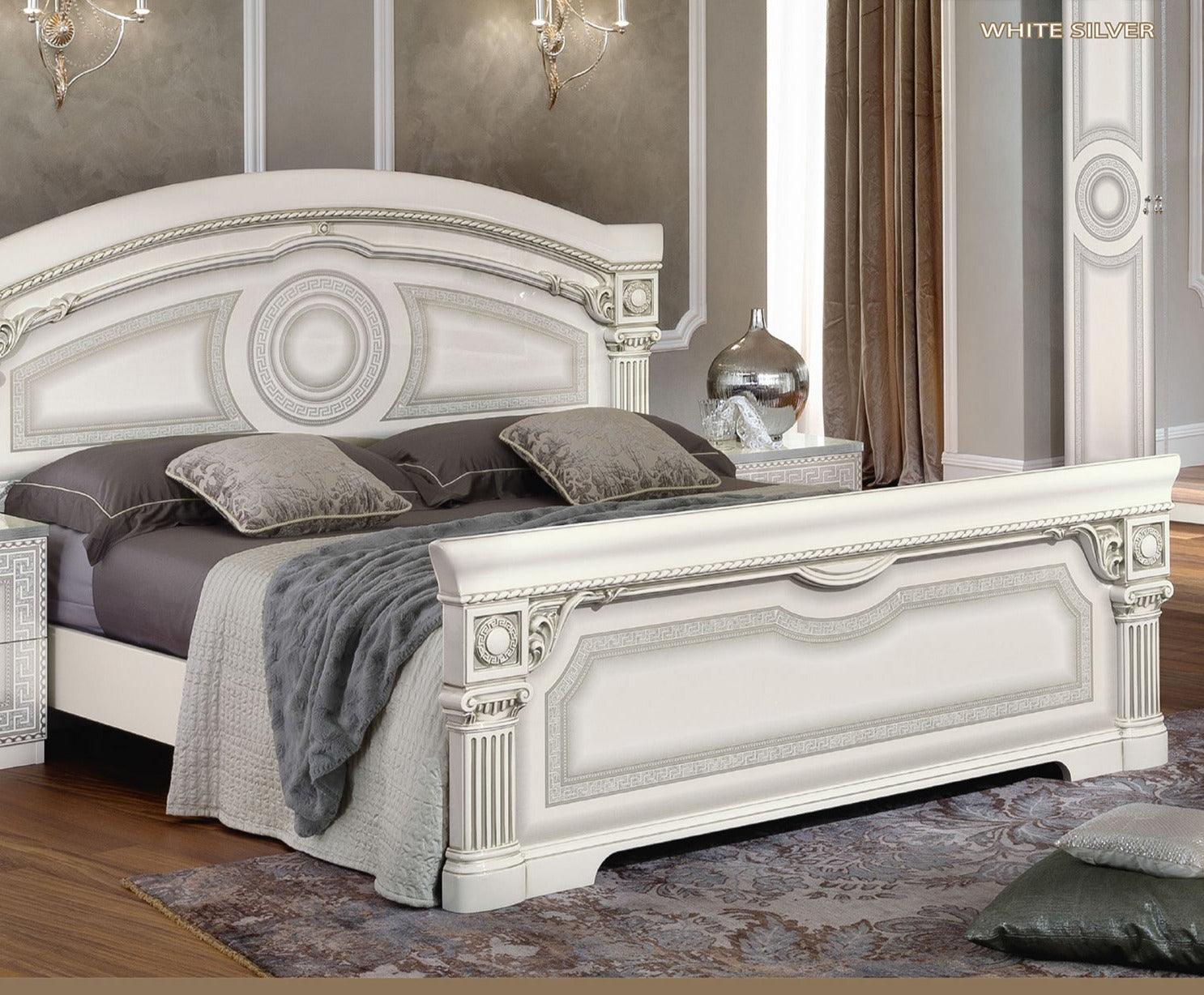 Aida 3 Piece Queen Panel Bedroom Set In White - Silver - Aidabedqswhite - 3Set | ESF | Home Elegance USA