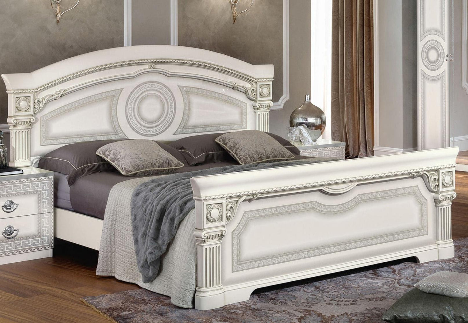 Aida 5 Piece Queen Panel Bedroom Set In White - Silver - Aidabedqswhite - 5Set | ESF | Home Elegance USA