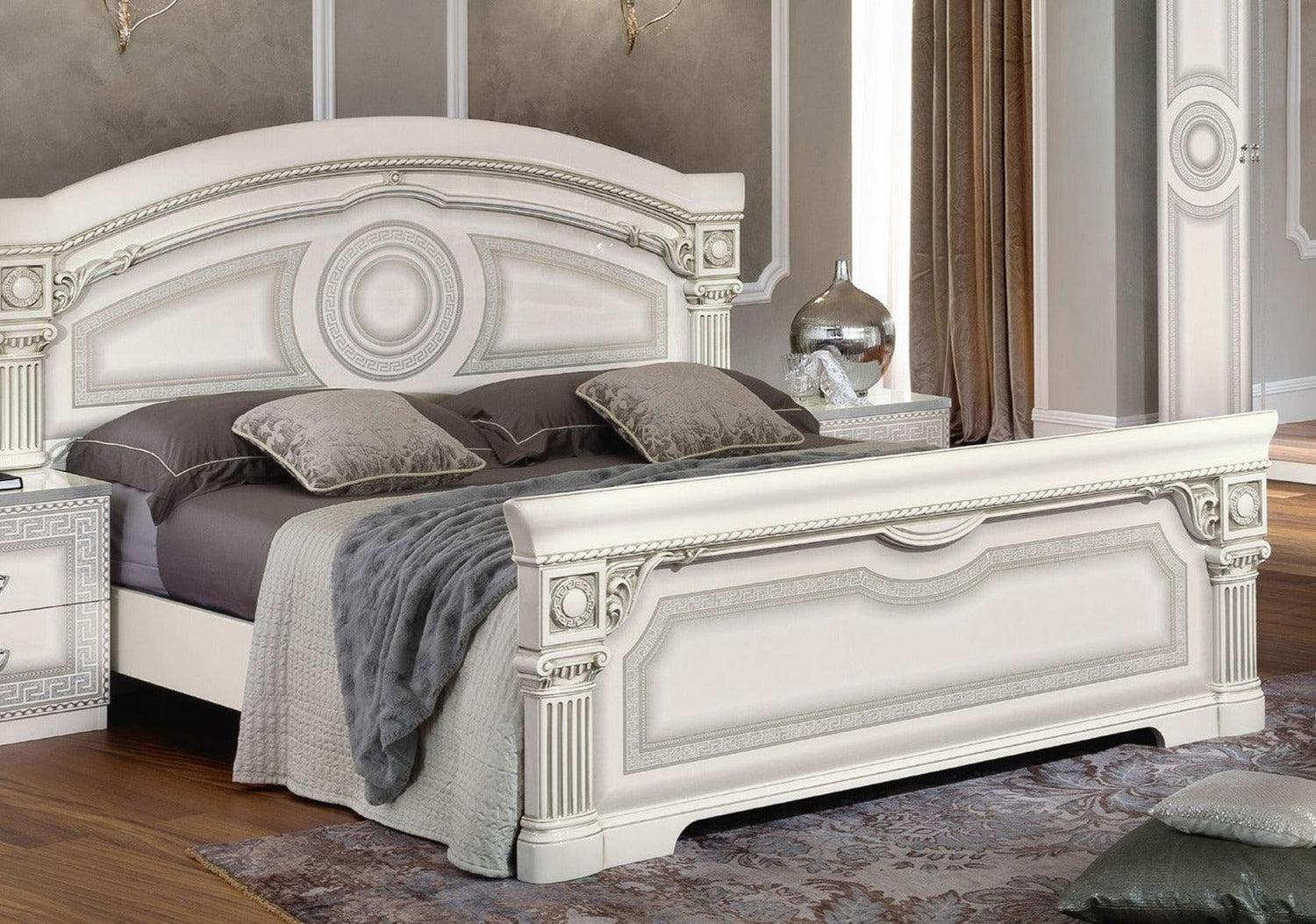 Aida 6 Piece Queen Panel Bedroom Set In White - Silver - Aidabedqswhite - 6Set | ESF | Home Elegance USA