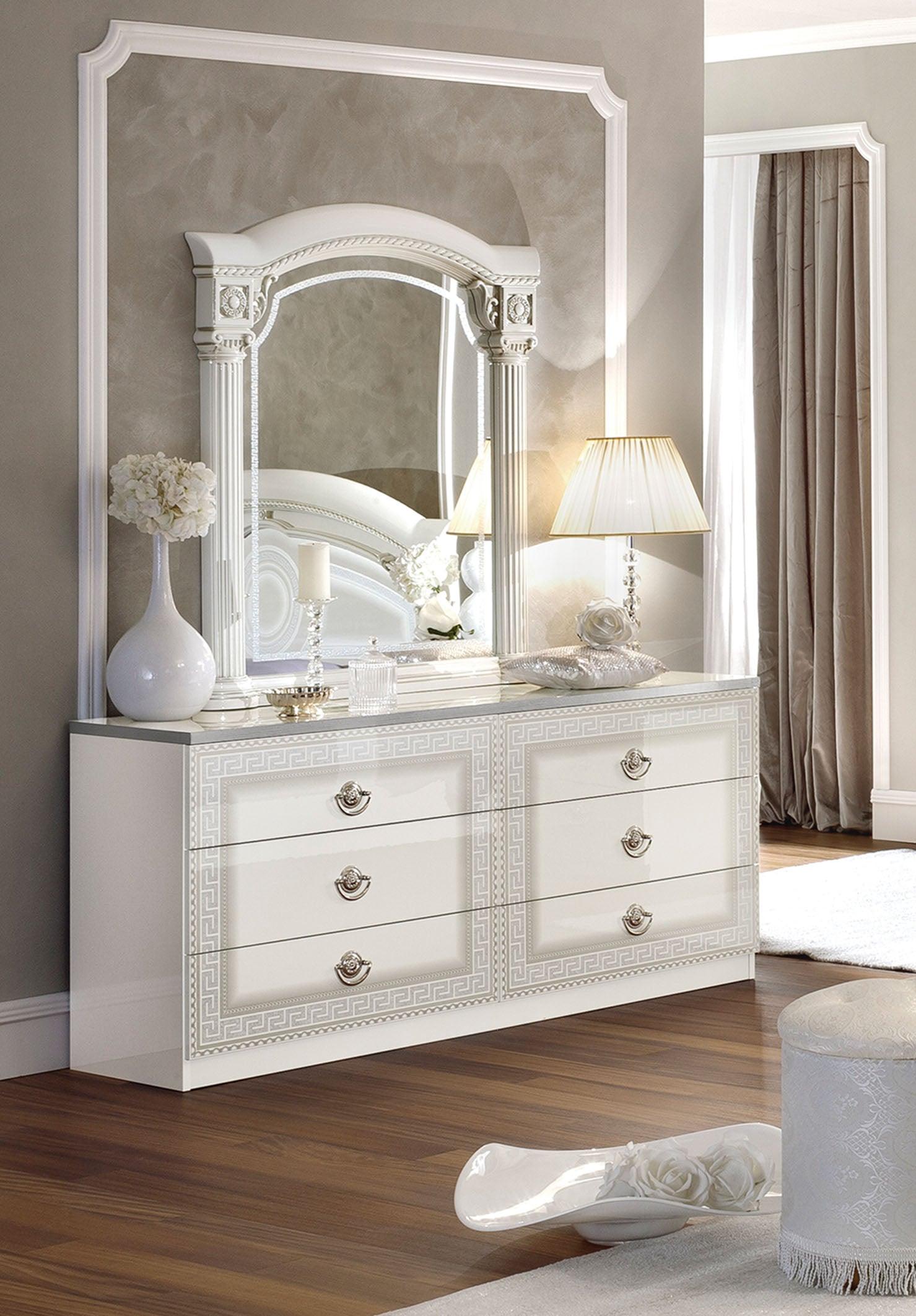 Aida Double Dresser With Mirror In White - Silver - Aidaddresserwhitesil - M | ESF | Home Elegance USA