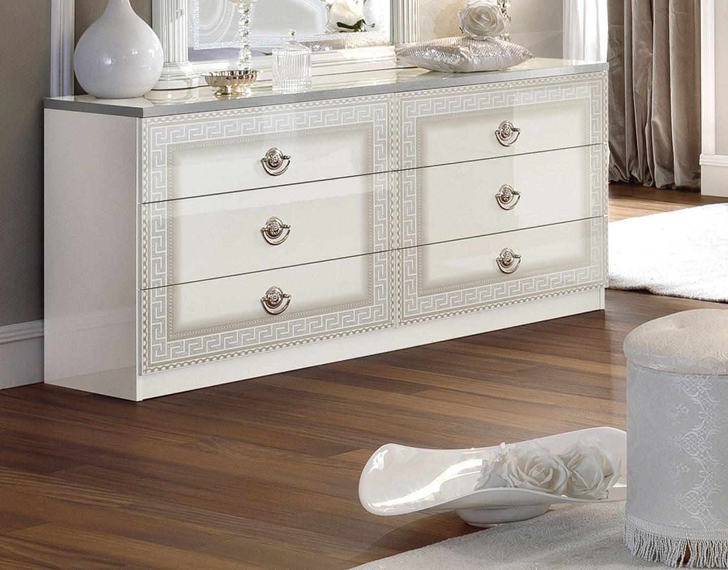 Aida Double Dresser In White - Silver - Aidaddresserwhitesil | ESF | Home Elegance USA