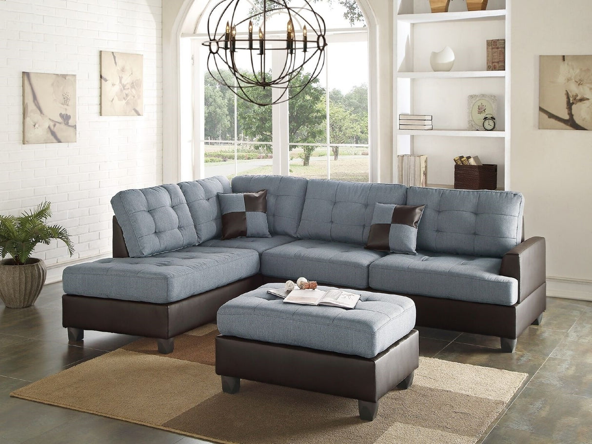 Contemporary Sectional Sofa Grey Polyfiber Linen Like Fabric Cushion Tufted Reversible 3pc Sectional Sofa L/R Chaise Ottoman Living Room Furniture Pillows - Home Elegance USA