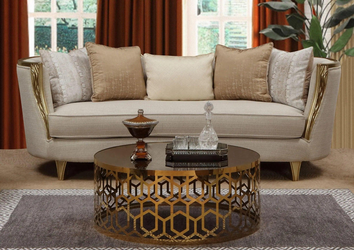 Cora Modern Sofa and Loveseat in Antique Gold Wood Finish by Cosmos Furniture Cosmos Furniture