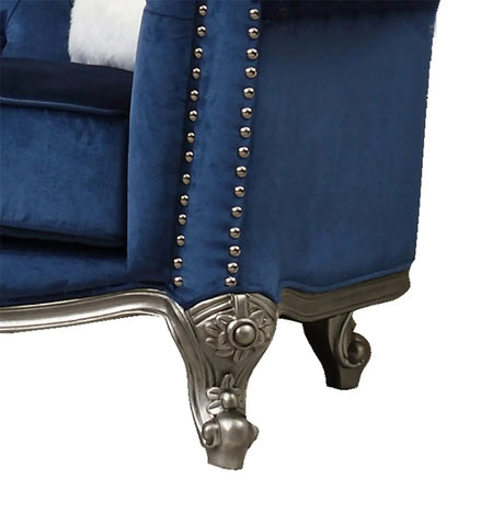 Mia Transitional Style Navy Sofa With Silver Finish | Cosmos