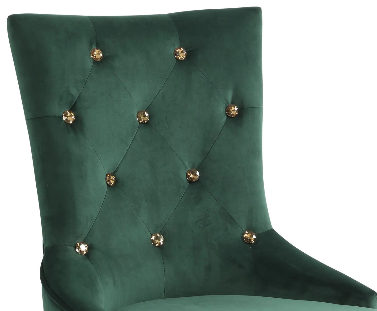 Queen Gold Modern Style Dining Chair in Green Velvet Fabric - Home Elegance USA