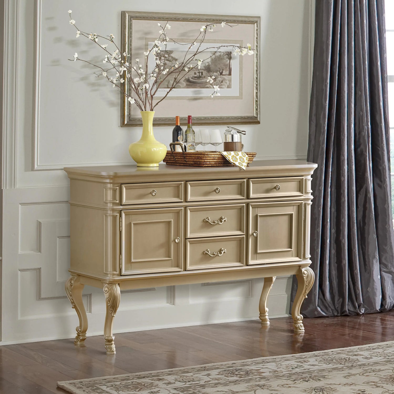 Miranda Transitional Style Dining Server in Gold finish Wood - Home Elegance USA