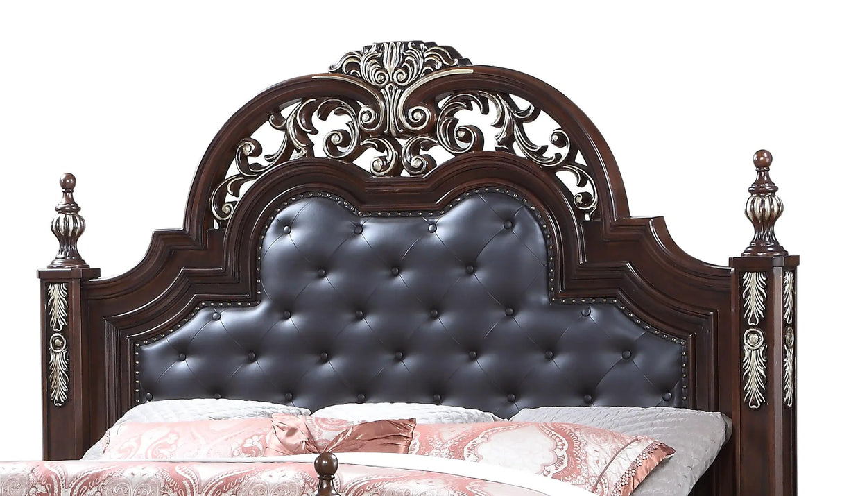 Rosanna Traditional Style Queen Bed in Cherry finish Wood - Home Elegance USA