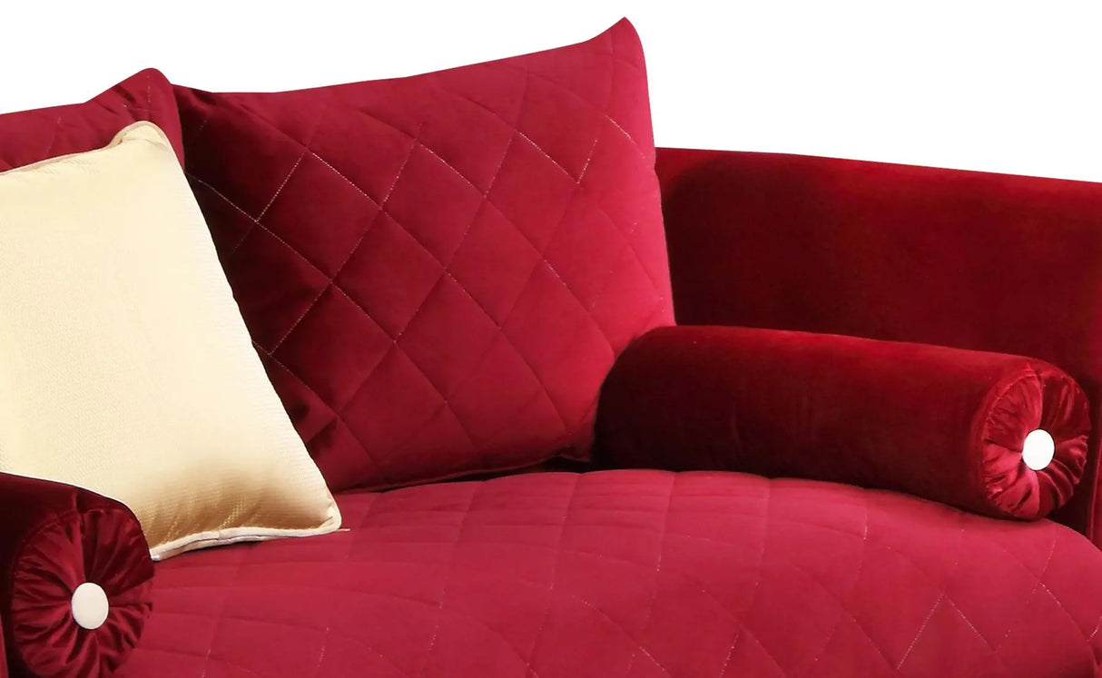 Ruby Modern Style Red Loveseat with Gold Finish - Home Elegance USA