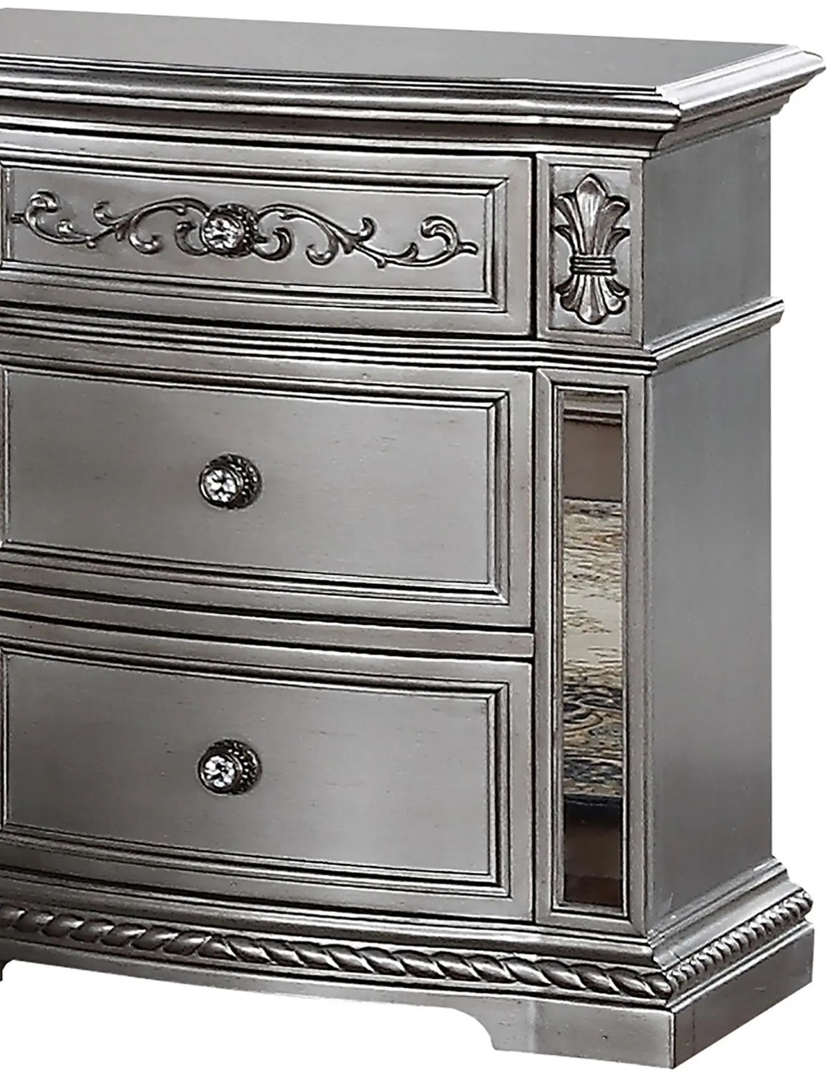 Pamela Transitional Style Nightstand in Silver finish Wood - Home Elegance USA