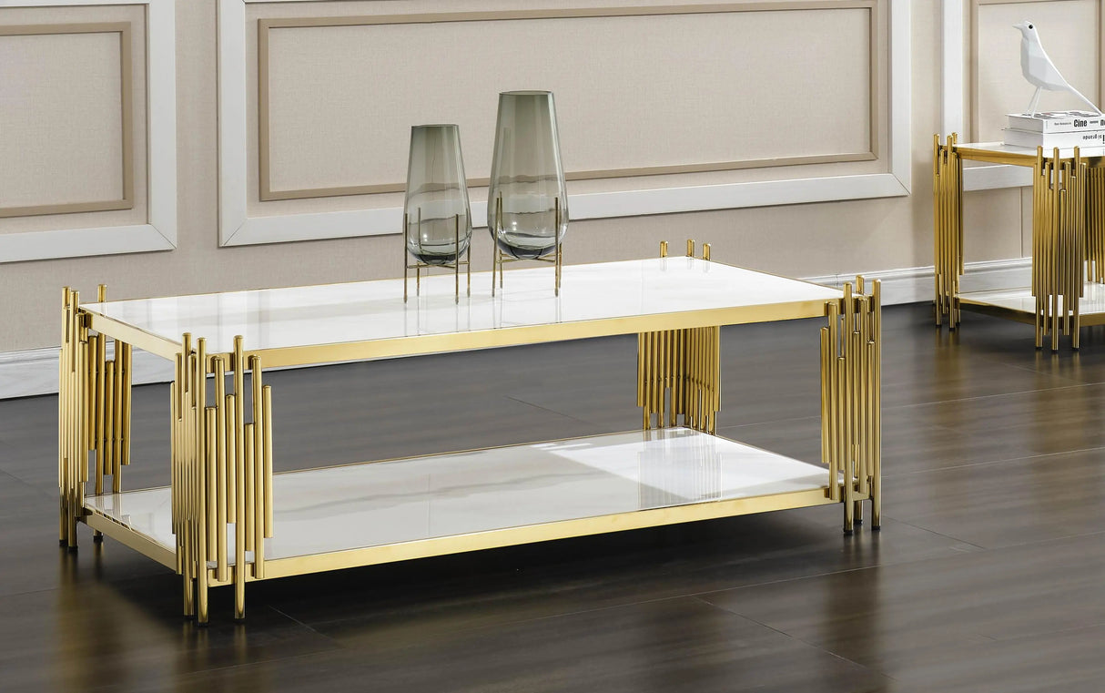 Lawrence Modern Style Marble Coffee Table with Metal Base - Home Elegance USA