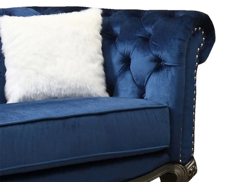Mia Transitional Style Navy Loveseat With Silver Finish | Cosmos