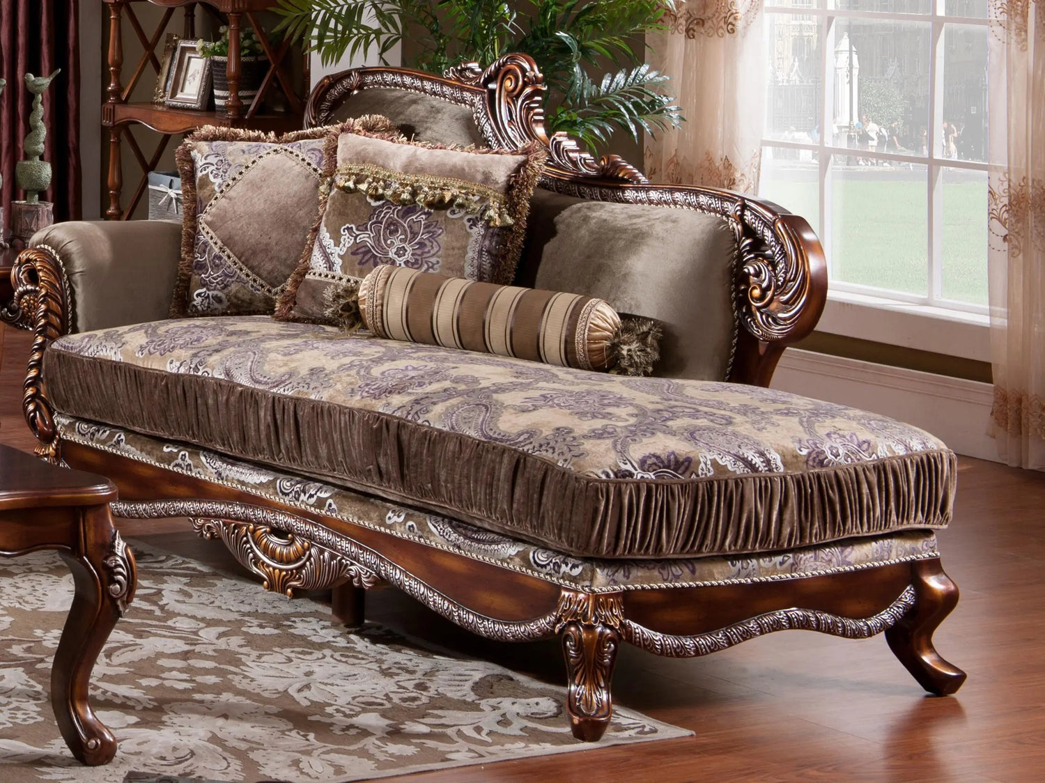 Janet Traditional Style Chaise in Cherry finish Wood - Home Elegance USA