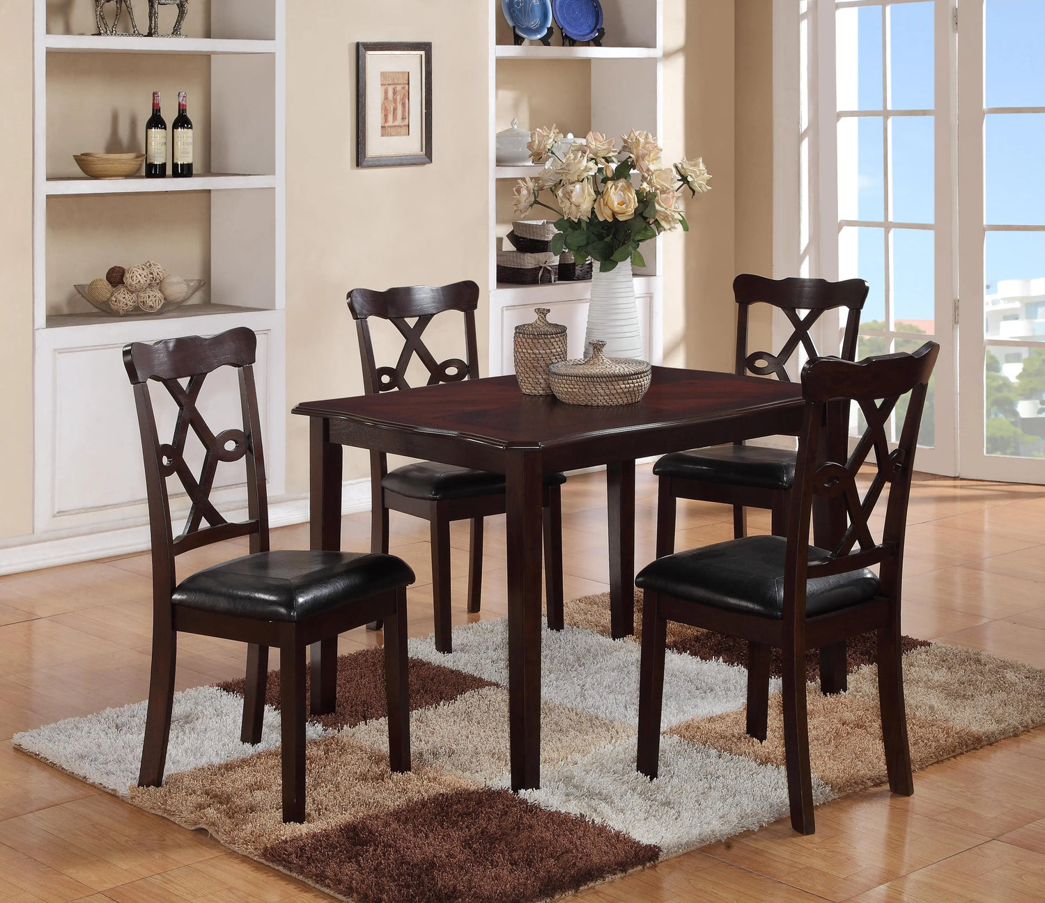 Copper Transitional Style Dining Set in Espresso finish Wood - Home Elegance USA