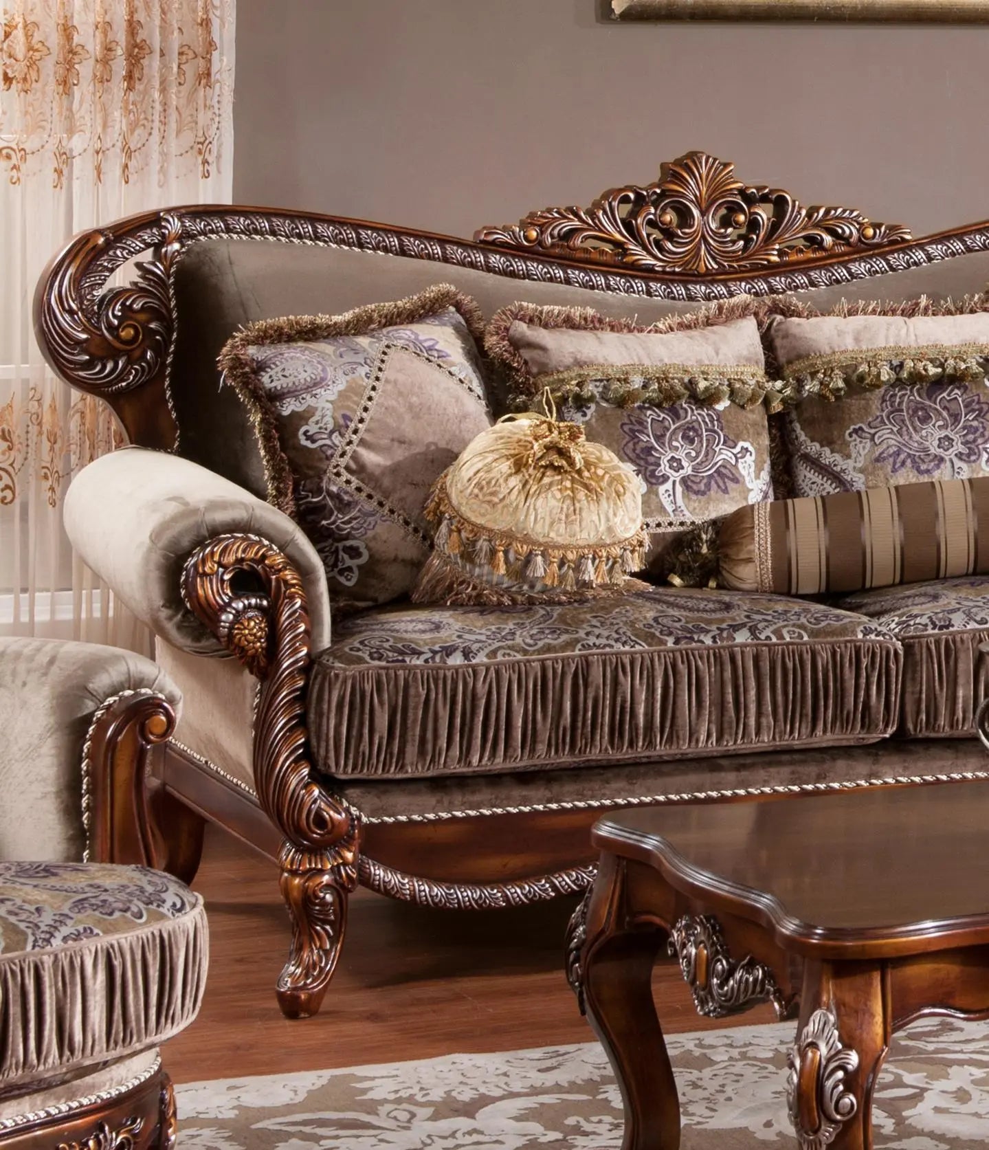 Janet Traditional Style Sofa in Cherry finish Wood - Home Elegance USA