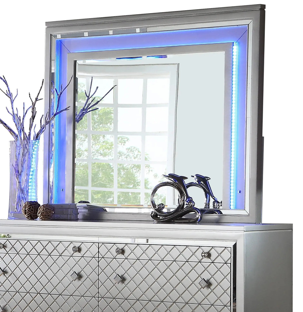 Shiney Contemporary Style Mirror in Silver finish Wood - Home Elegance USA