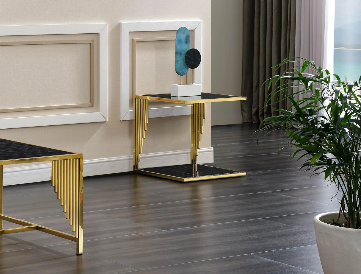 Kari Modern Style Marble End Table with Metal Base - Home Elegance USA