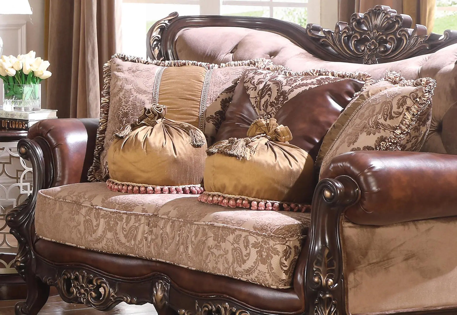 Phoenix Transitional Style Loveseat in Cherry finish Wood - Home Elegance USA