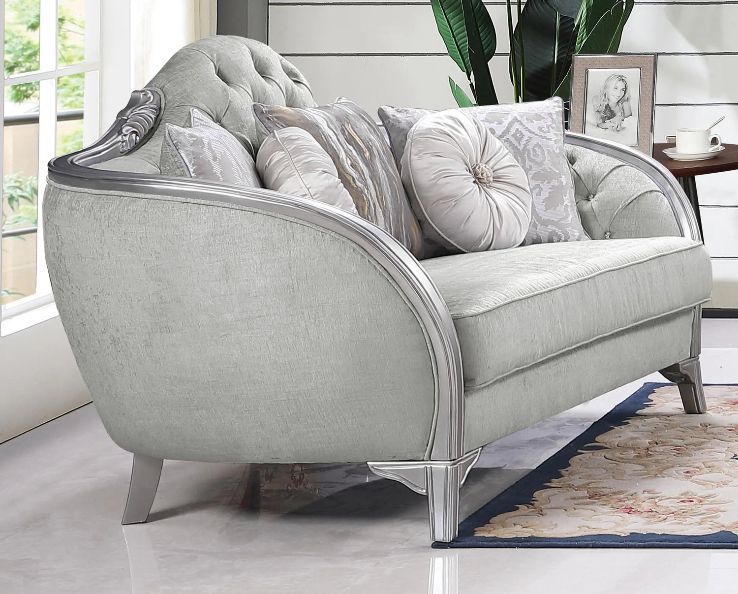 Natalia Transitional Style Loveseat in Silver finish Wood - Home Elegance USA