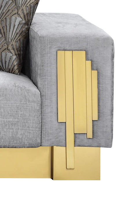 Megan Modern Style Gray Sofa With Gold Finish | Cosmos