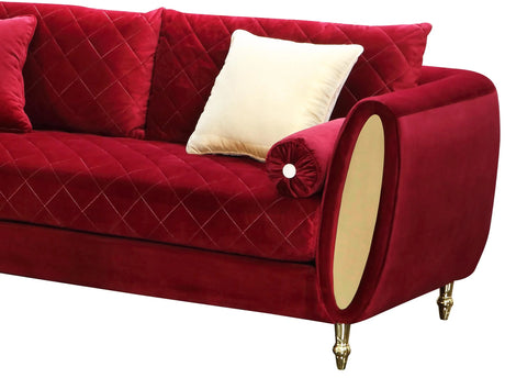 Ruby Modern Style Red Sofa With Gold Finish | Cosmos