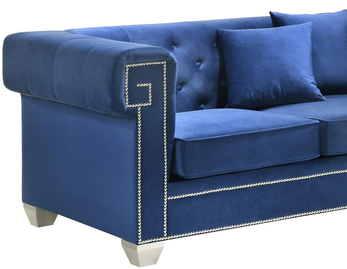 Clover Modern Style Blue Loveseat with Steel Legs - Home Elegance USA