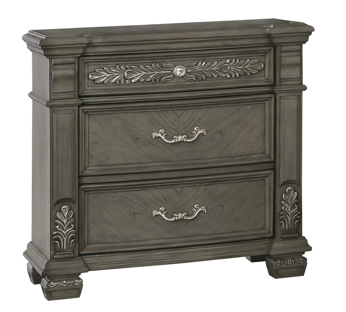 Silvy Transitional Style Nightstand in Gray finish Wood - Home Elegance USA