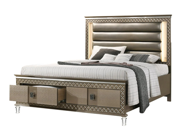 Coral Contemporary Style Queen Bed in Bronze finish Wood - Home Elegance USA