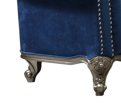 Mia Transitional Style Navy Loveseat With Silver Finish | Cosmos