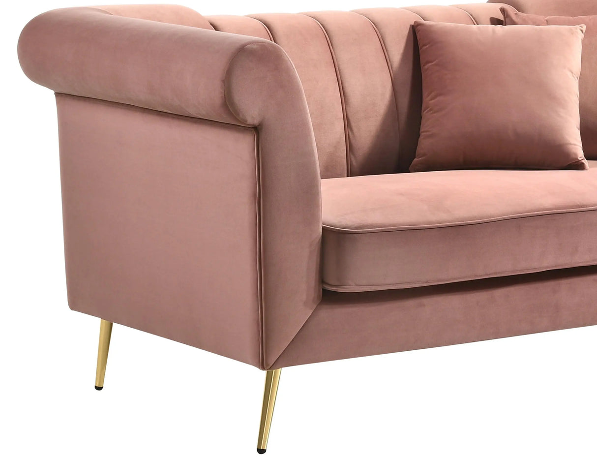 Lexington Transitional Style Coral Loveseat with Gold Finish - Home Elegance USA