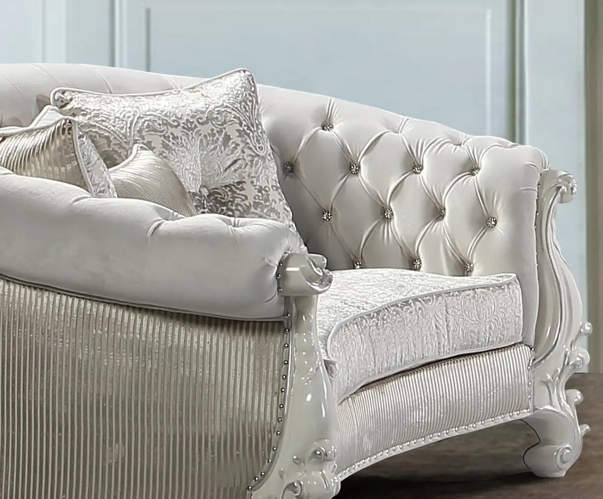 Juliana Traditional Style Loveseat in Pearl White finish Wood - Home Elegance USA