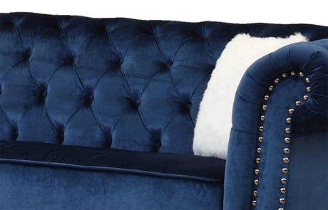 Mia Transitional Style Navy Sofa With Silver Finish | Cosmos
