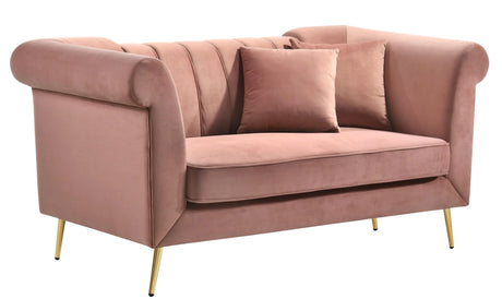 Lexington Transitional Style Coral Loveseat with Gold Finish - Home Elegance USA