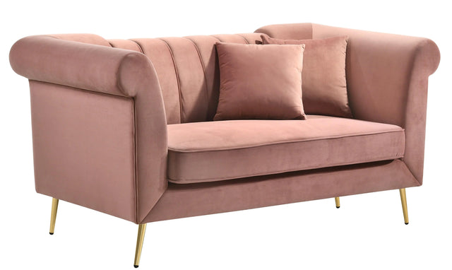 Lexington Transitional Style Coral Loveseat with Gold Finish - Home Elegance USA