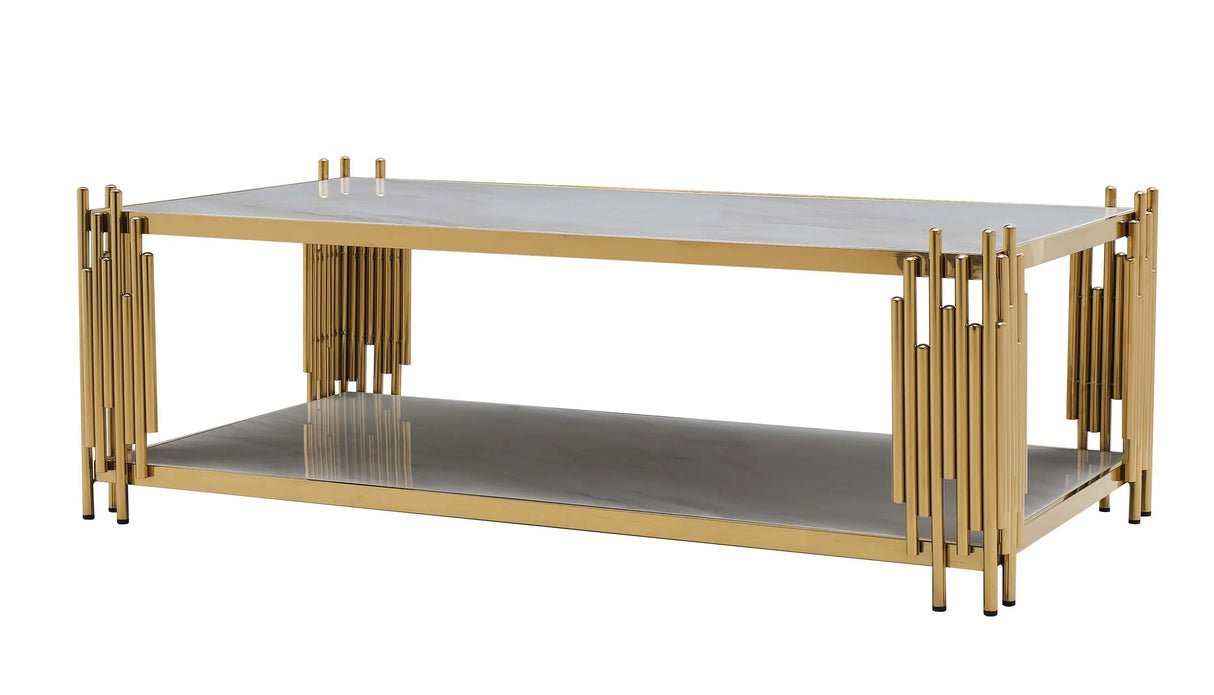 Lawrence Modern Style Marble Coffee Table with Metal Base - Home Elegance USA