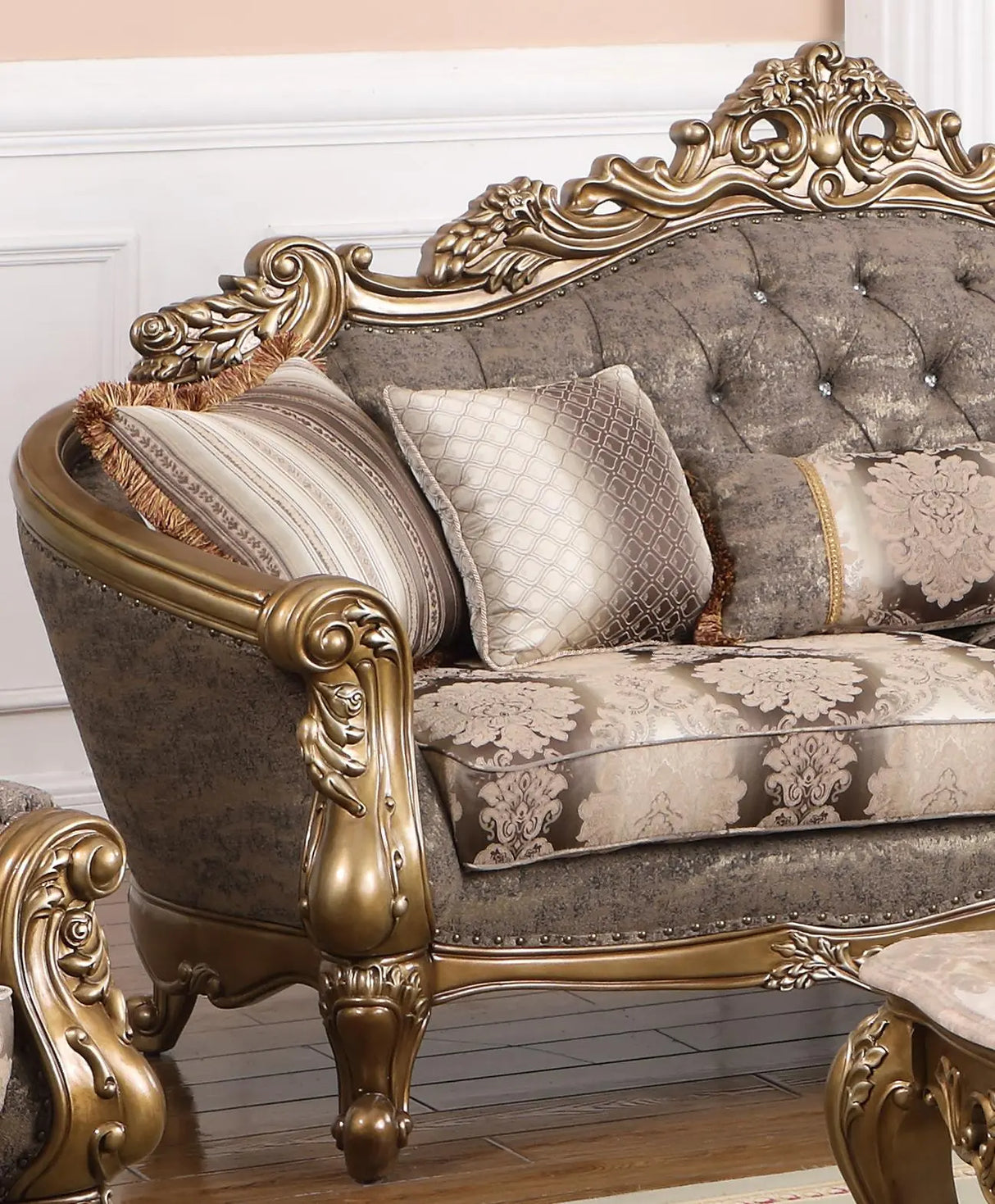 Amelia Traditional Style Sofa In Bronze Finish Wood | Cosmos | Home Elegance USA