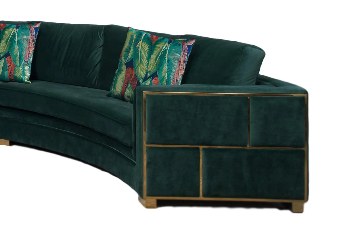 Marco Sectional in Green with Gold Finish - Home Elegance USA