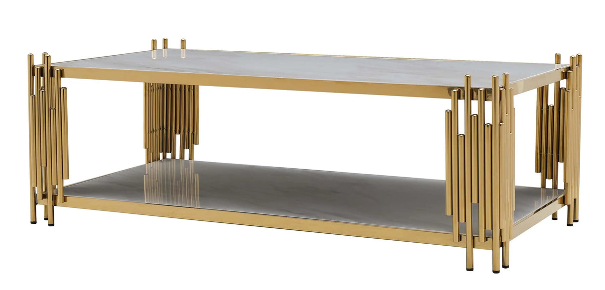 Lawrence Modern Style Marble Coffee Table with Metal Base - Home Elegance USA