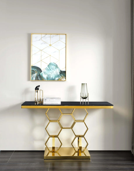 Hannah Modern Style Marble Console Table With Metal Base | Cosmos