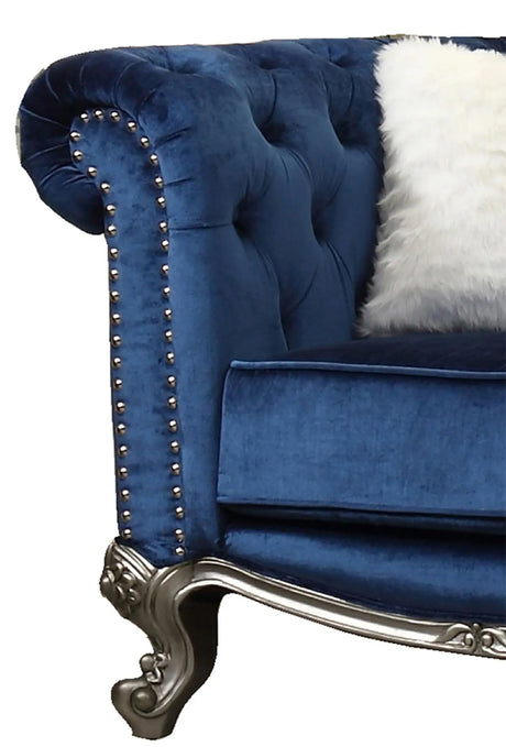 Mia Transitional Style Navy Sofa With Silver Finish | Cosmos
