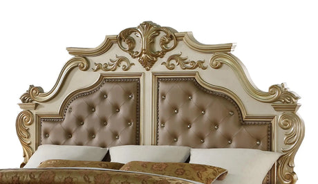 Miranda Transitional Style King Bed In Gold Finish Wood | Cosmos
