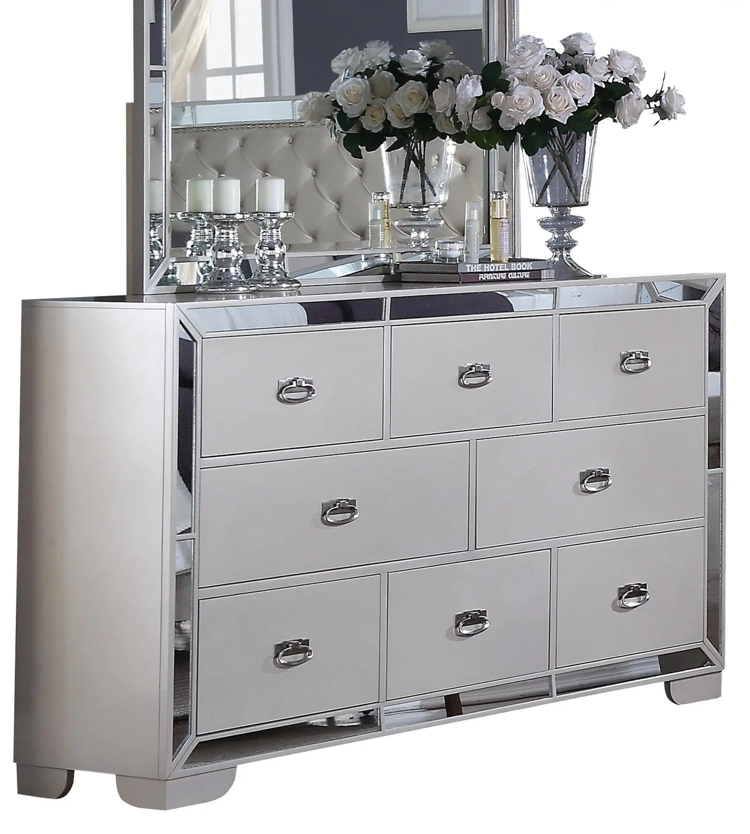 Gloria Contemporary Style Dresser in White finish Wood - Home Elegance USA