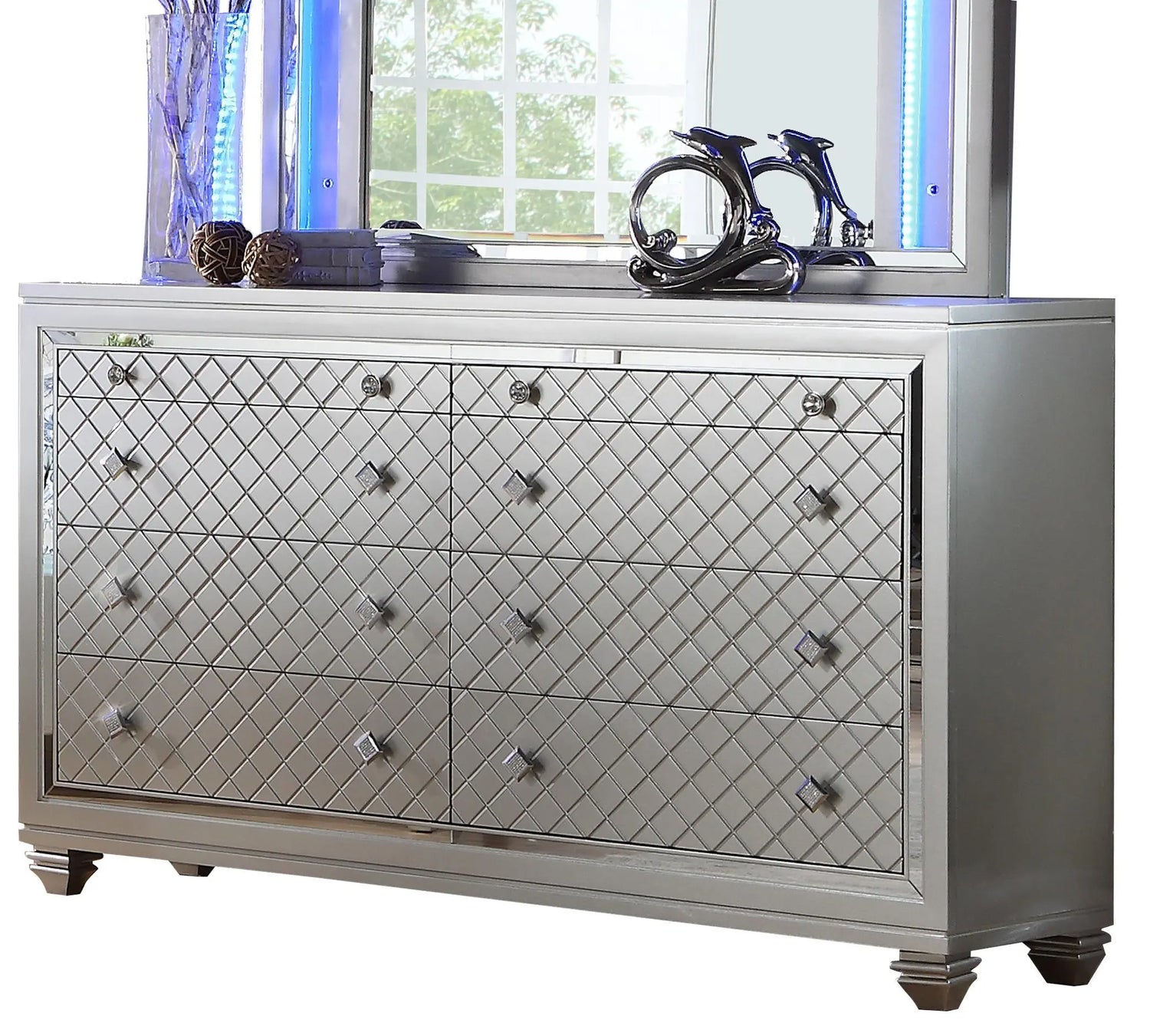 Shiney Contemporary Style Dresser in Silver finish Wood - Home Elegance USA