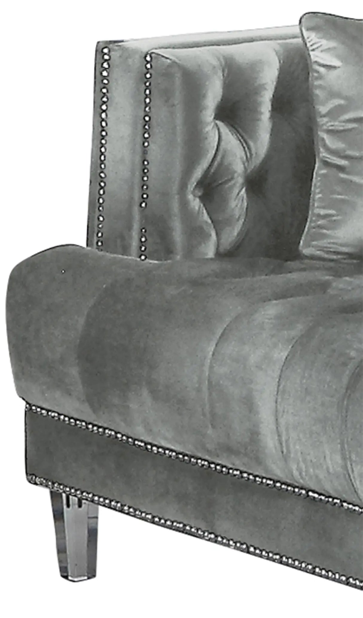 Kendel Silver Modern Style Gray Loveseat with Acrylic Legs - Home Elegance USA
