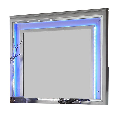 Shiney Contemporary Style Mirror in Silver finish Wood - Home Elegance USA