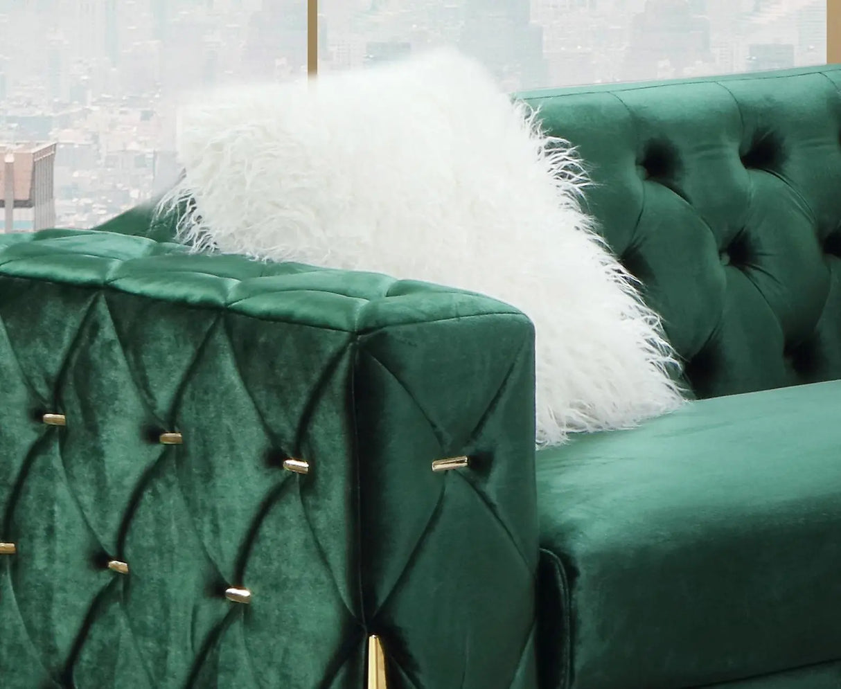 Emerald Modern Style Green Loveseat in Gold finish - Home Elegance USA