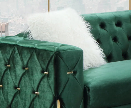Emerald Modern Style Green Loveseat In Gold Finish | Cosmos