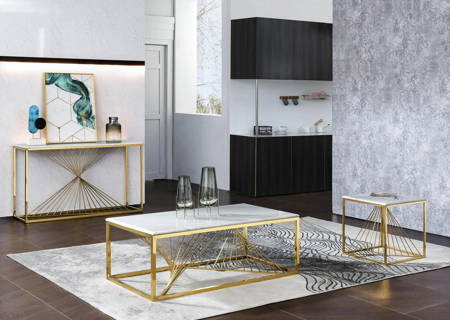 Layla Modern Style Marble Console Table with Metal Base - Home Elegance USA