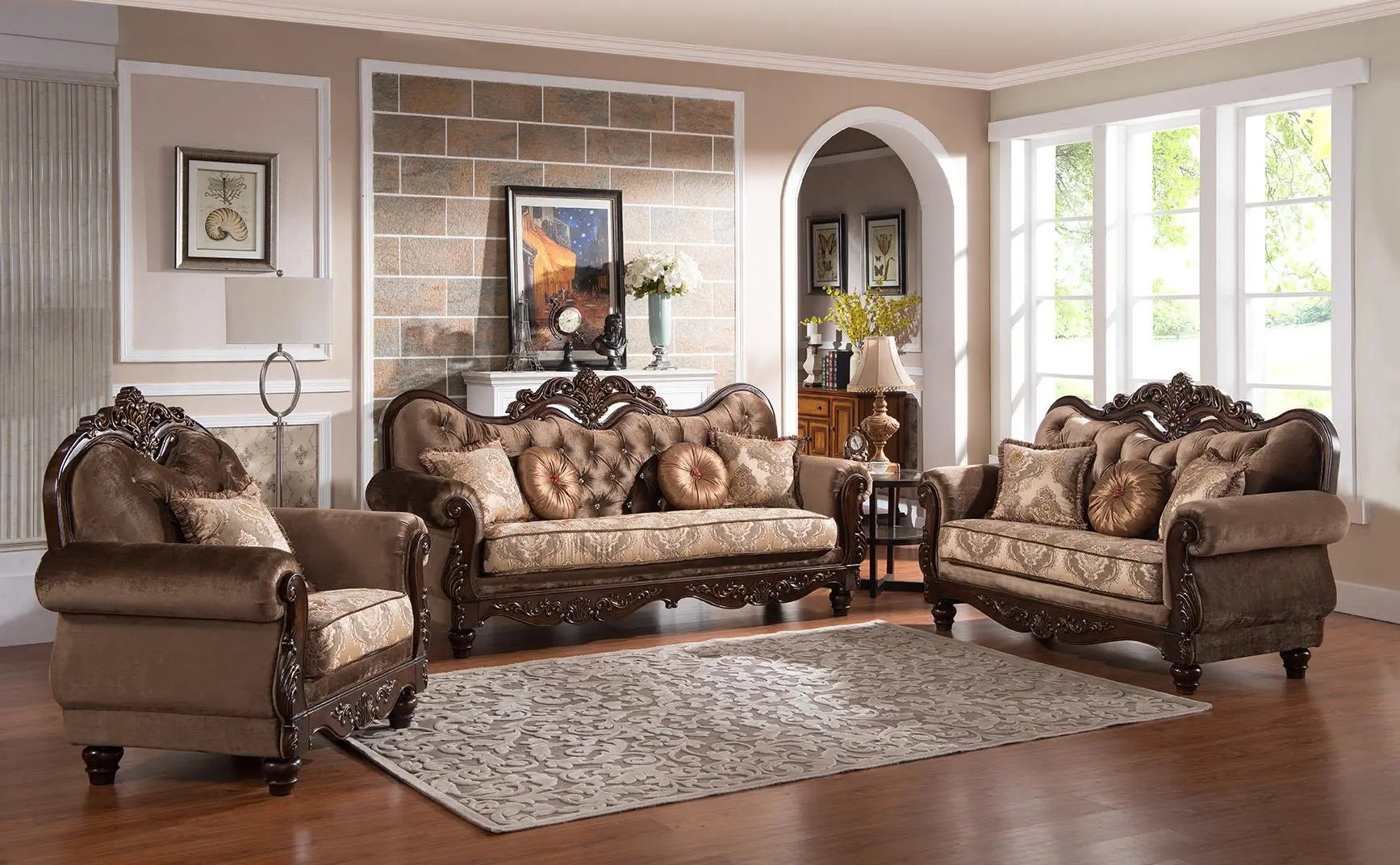 Zoya Traditional Style Sofa In Cherry Finish Wood | Cosmos – Home