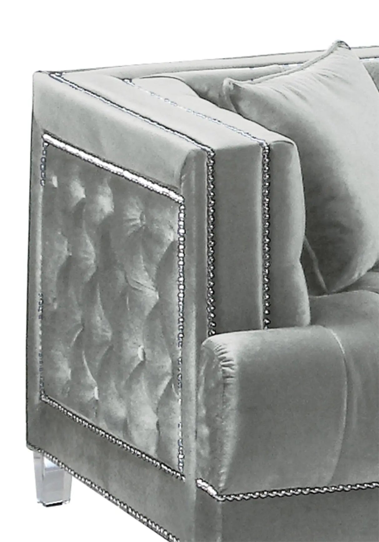 Kendel Silver Modern Style Gray Sofa with Acrylic Legs - Home Elegance USA